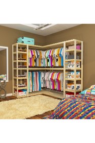 Resim Fokai Wood Nil - Köşe Için Tasarlanmış Açık Ahşap El Yapımı Elbise Dolabı 