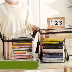 Resim 1 adet Şeffaf Kitap Saklama Çantası, PVC Malzemeden Üretilmiş, Çok Fonksiyonlu Saklama Organizatörü, Kolay Erişim, Katlanabilir ve Taşınabilir Kitap Organizatörü, Toz Geçirmez, Fermuar ve Sap ile. 