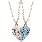 Resim 2'lü Disney Stitch Kolye Seti, Çiftler İçin Tasarlanmış, Şık Kalp Kolye ve Manyetik Çekim, Aşıklar İçin Mükemmel. 