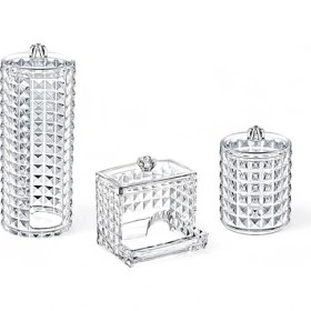 Resim Diamond 3'lü Set Makyaj Organizer Banyo Düzenleyici Pamukluk Seti, Pamuklu Kulak Çubuğu Organizeri, Makyaj Pamuk Organizeri 