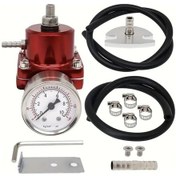 Resim Xuweiwei Red Evrensel Yakıt Basınç Regülatörü Kiti Ayarlanabilir Benzin Dizel Enjeksiyon Kontrolcü Göstergeli 