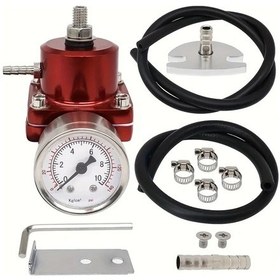 Resim Xuweiwei Red Evrensel Yakıt Basınç Regülatörü Kiti Ayarlanabilir Benzin Dizel Enjeksiyon Kontrolcü Göstergeli 