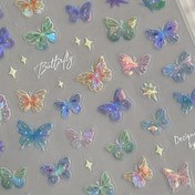 Resim 5D Holografik Kelebek Tırnak Çıkartmaları - Kendinden Yapışkanlı Parlak Kabartmalı Tasarım, Gökkuşağı Peri Tırnak Çıkartmaları DIY Manikür ve Pedikür için, Parlak Plastik Hayvan Desenleri, Tek Kullanımlık Tırnak Sanatı Aksesuarları, Kelebek Tırnak Sanatı Çıkartması 