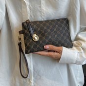 Resim LABOONOO Kadınlar için Vintage Geometrik Çanta - Büyük Kapasiteli Fermuar Kapatma, Altın Tonlu Donatımlı Derin Kahverengi & Günlük ve Resmi Etkinlikler İçin Çıkarılabilir Bilek Kayışı, Akşam Aksesuarı, Klasik Şık Stil, Dokulu Desen 
