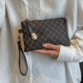 Resim LABOONOO Kadınlar için Vintage Geometrik Çanta - Büyük Kapasiteli Fermuar Kapatma, Altın Tonlu Donatımlı Derin Kahverengi & Günlük ve Resmi Etkinlikler İçin Çıkarılabilir Bilek Kayışı, Akşam Aksesuarı, Klasik Şık Stil, Dokulu Desen 