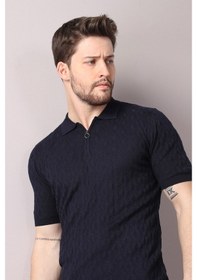 Resim Ferraro Lacivert Polo Yaka Fermuarlı Erkek Pamuk Triko T-Shirt-Lacivert (417942663) Lacivert 
