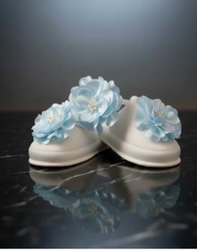 Resim PREGNANT WORLD Mavi Çiçekli Lohusa Hamile Taç Terlik Seti 