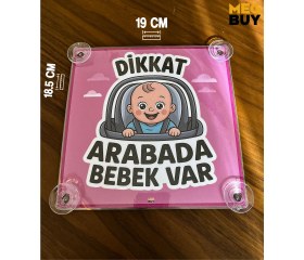 Resim Megbuy Pembe Renk Dikkat Arabada Bebek Var Yazılı Bebek Araba Cam Süsü Oto Aksesuar Vantuzlu 