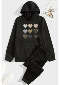 Resim Kalp Baskılı Eşofman Takımı Siyah 