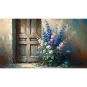 Resim Venspor Eski Kapı Önünde Canlı Çiçekler Arkaplan, Rustik Ahşap Dokulu Duvar Örtüsü, 200x150cm Fon 