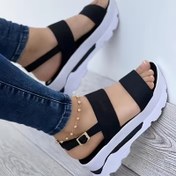 Resim 1 Çift Kadın Moda Platform Sandalet - Düz Renk, Yuvarlak Burun, Tokalı Kapatma, Blok Topuk, Suni Üst/İç/Taban/Ayak Tabanı, PU Taban, Sadece Elde Yıkama/Kuru Temizleme 