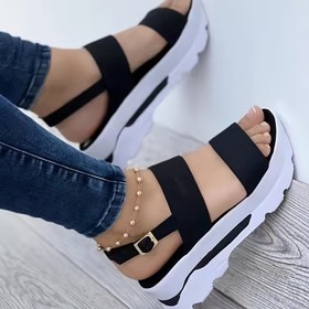Resim 1 Çift Kadın Moda Platform Sandalet - Düz Renk, Yuvarlak Burun, Tokalı Kapatma, Blok Topuk, Suni Üst/İç/Taban/Ayak Tabanı, PU Taban, Sadece Elde Yıkama/Kuru Temizleme 