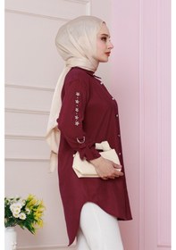 Resim Sevitli Kolu Çakım Detaylı Tunik-bordo-4727 Bordo 