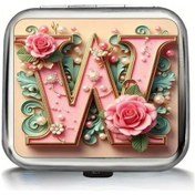 Resim Xuweiwei W Compact Ve Şık Mini Metal Küllük Kapaklı Pembe Gül Ve Harf Desenli Seyahat Ve Açık Hava Kullanımı İçin İdeal 