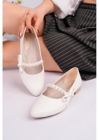 Resim Nesilshoes Nesil Shoes Ceylan 360 Beyaz İnci Detaylı Kadın Babet 