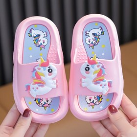 Resim Sevimli Karikatür Unicorn Kızlar için Açık Ayak Terlikleri, Kapalı Duş Havuzu için Kaymaz Hafif Terlikler, Tüm Mevsimler 