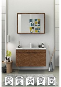 Resim Biani Fix Loft 100 Cm Banyo Dolabı,Seramik Lavabolu, Aynalı,Lavabo Dahil,Mdf,Aybe Kahve 