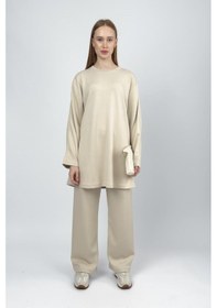 Resim Kadın Modal Tencel Tunik Pantolon Takım Bej 