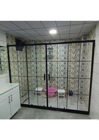 Resim Nokta Duşakabin Teknesiz Cam Duşakabin 2 Sabit 2 Sürgülü Karolaj Desenli Kd112 Şeffaf 