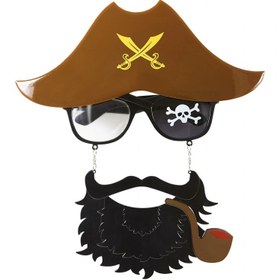 Resim NessiWorld Kahve Renk Şapkalı Siyah Sakallı Pipolu Jack Sparrow Denizci Korsan Gözlüğü 24x25 cm 