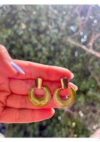 Resim Yeşil Gold Küpe Altın - Yeşil 