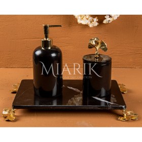 Resim MIARIK DESIGN & DEKORASYON DEKORATİF MERMER GINKO AKSESUAR DETAYLI 3 LU BANYO SETİ TAKIMI 