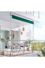 Resim ENLIS Yeşil Teleskopik Balkon Tentesi 300x130 cm Manuel Açılır Güneşlik Tente 
