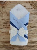 Resim Yenidoğan Bal Peteği My Prince Taç Nakışlı Delüks Kundak Bebek Battaniyesi Mavi Mavi 