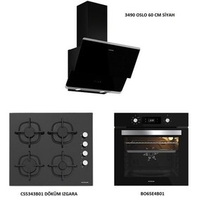 Resim Silverline BO65E4B01 - CS5343B01 - 3490 Oslo 60 Siyah Ankastre Set 