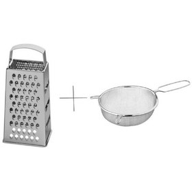 Resim Ikili Paslanmaz Set, Idealısk Paslanmaz Çelik Rende + Orta Boy Paslanmaz Çelik Metal Süzgeç 20 Cm Metalik 