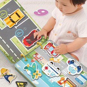 Resim Çocuklar için interaktif sessiz yapışkan kitap, yeniden kullanılabilir çıkartmalar, zengin trafik temalı, hayvan figürleri, şekil tanıma becerileri geliştirme, yaratıcı eğitim öğrenme bulmaca oyuncağı 