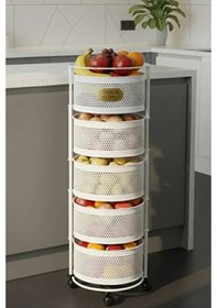 Resim 5 Katlı Tekerlekli Tepsili Metal Sebzelik Açılır Patates Soğan Meyvelik Sepeti Raf Beyaz Beyaz 