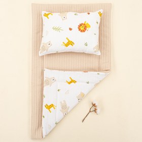 Resim Alt Açma Matı ve Yastık - Çift Taraflı - Sütlü Kahve Örgü - Aslan 