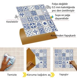 Resim Tink Kendinden Yapışkanlı Modern Mavi Karo Desenli Pvc Karo 30X30 cm (33 Adet) 3 m2 
