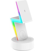 Resim Serisi İçin 3'ü 1 Arada Rgb Işık Magsafe Manyetik Cep Telefonu Tutucu Kablosuz Şarj Cihazı Beyaz 