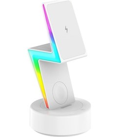 Resim Serisi İçin 3'ü 1 Arada Rgb Işık Magsafe Manyetik Cep Telefonu Tutucu Kablosuz Şarj Cihazı Beyaz 
