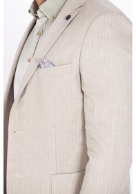Resim Ncs Jeans Erkek Blazer Slim Fit Dar Kesim Çizgili Keten Karışımlı Ceket 4869-Bej 