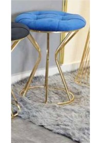 Resim Mim Gold - Mavi Darbuka Yuvarlak Puf Gold - Koyu Mavi 