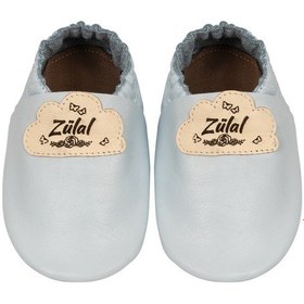 Resim Kız Bebek Kişiye Özel Isimli Mavi Deri Patik - Bulut Görselli Mavi 