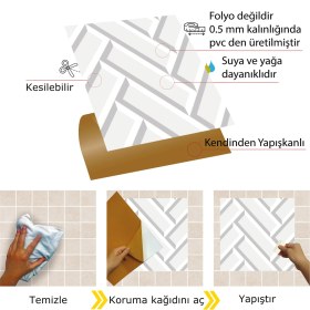Resim Tink Kendinden Yapışkanlı Beyaz Büyük Balıksırtı Desenli Pvc Karo 30X30 cm (11 Adet) 1m2 