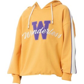 Resim İrem Kız Çocuk Wonderless Yazı Desenli Kolları Şeritli Kapüşonlu Hardal Sweatshirt 