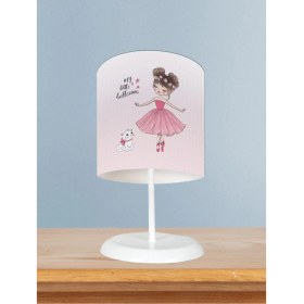 Resim Bebek ve Çocuk Odası Prenses Kız ve Kedi Desenli Abajur 