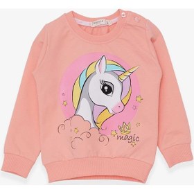 Resim Breeze Kız Çocuk Sweatshirt Baskılı Unicorn 1.5-5 Yaş, Somon-somon Somon 