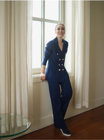 Resim Peraluna Styleboom X Katherıne Blazer Çelik Örgü Klasik Kesim Düğmeli Blazer Kadın Triko Ceket - Lac 