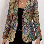Resim Çalışma ve Ofis İçin Zarif Uzun Kollu Blazer, Vintage Çiçek Desenli Tek Düğmeli Blazer, Kadın Giyim 