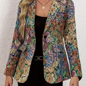 Resim Çalışma ve Ofis İçin Zarif Uzun Kollu Blazer, Vintage Çiçek Desenli Tek Düğmeli Blazer, Kadın Giyim 