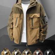 Resim Erkekler için Kapüşonlu Softshell Ceket - Ağır Hizmet Tipi Tam Fermuarlı Rüzgar Geçirmez Mont, Cepli, Ten/Lacivert/Siyah, İdeal ve Günlük Kullanım - Kolay Bakım Kumaş, Erkek Ceketi, Erkek Ceketi, Erkek Ceketi, Erkek Ceketleri 