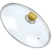 Resim Doğuş Tencere Sahan Tava Cam Kapağı Buhar Delikli Kapak 18 Cm Altın Sarısı Tutma Tepesi 