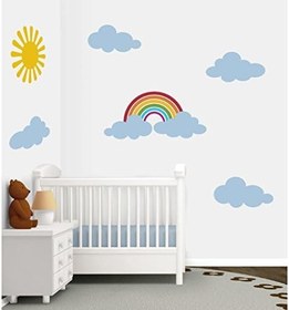 Resim Gökkuşağı Güneş Ve Bulutlar Bebek Çocuk Odası Duvar Sticker 