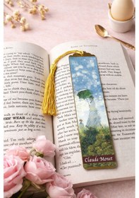 Resim Kitap Kılıfı Ve Metal Kitap Ayracı Seti Claude Monet Gezinti Şemsiyeli Kadın 